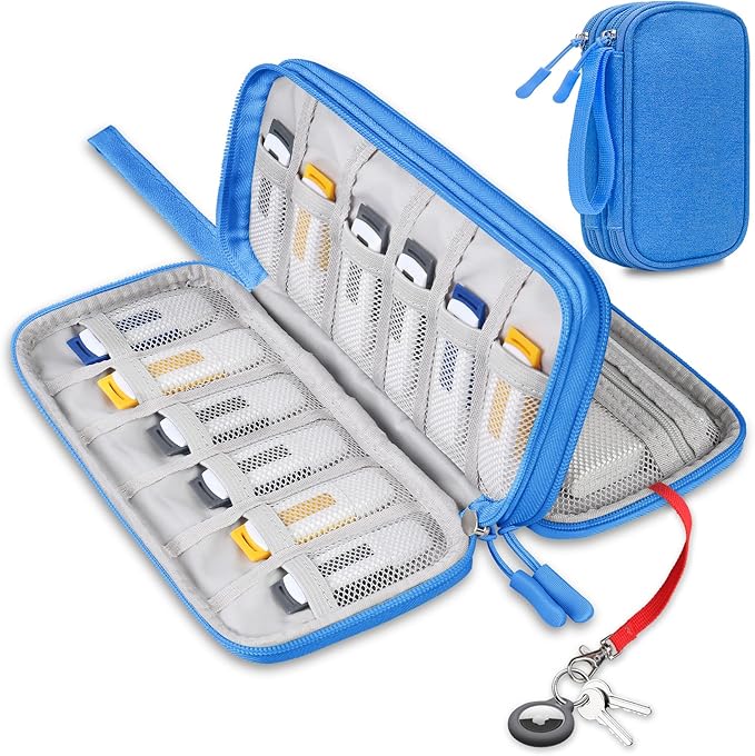 Lacdo USB Flash Drive Case Thumb Drive Holder Case Organizer Portable Electronic Accessories Storage Bag for SanDisk/SamData/Samsung USB Flash Drives Jump Drive Memory Stick, Cable, Medium Size-Blue