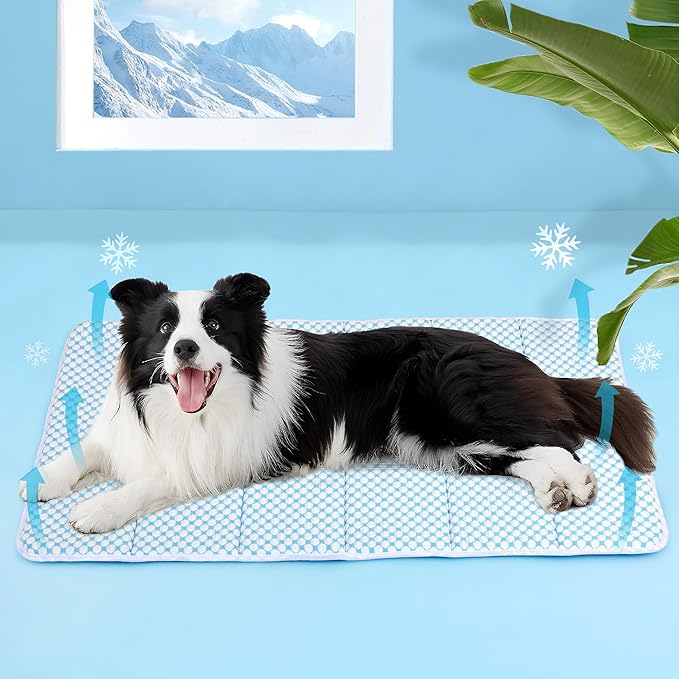 ZAKAPAWS Dog Cooling Mat for Large Dogs - 35x23 Orthopedic Memory Foam Pet Pad for Summer, QMAX>0.5, Washable Premium Comfort Crate Pad for Your Furry Companion, Blue