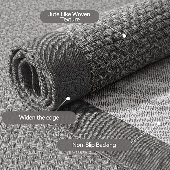 Washable Hallway Runner Rug 2x5 Jute Like Kitchen Runner Mat Rugs Non Slip, Woven Soft Entryway Farmhouse Runner Boho Floor Carpet for Indoor Laundry Hall Backdoor Bedroom Living Room, Grey