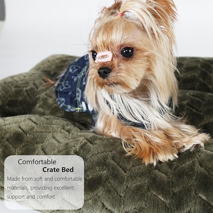 Necesitar Puppy Bed for Small Dogs Washable Ultra Soft Crate Bed for 22 inch Cages with Anti-Slip Cozy Soft Sleeping Pillow Up to 15 lbs Pets,22 x 13 Olive Green