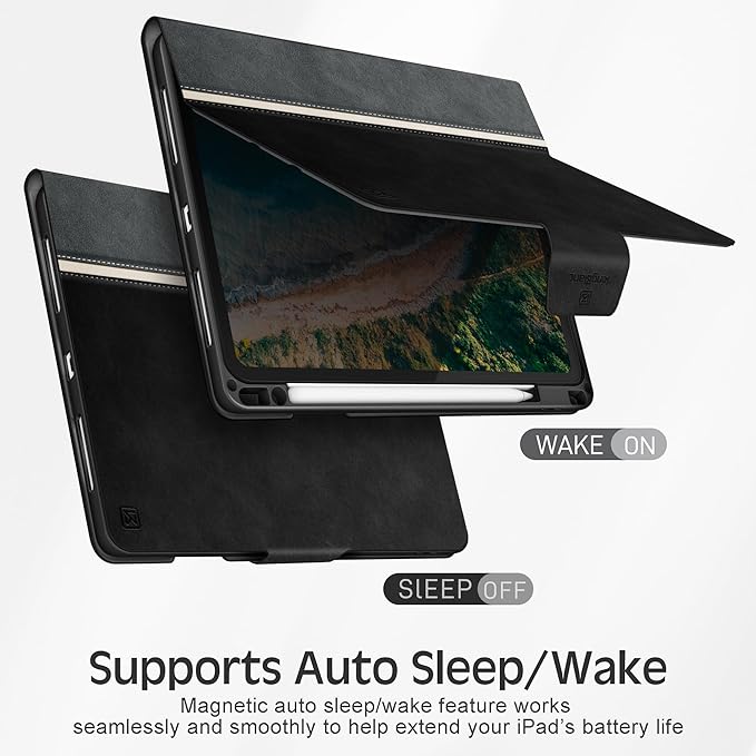 KingBlanc Case for iPad Pro 11-inch Case 4th/3rd/2nd Generation (2022/2021/2020) with Pencil Holder, Vegan Leather Bicolor Cover, Auto Sleep Wake, Apple Pencil 2. Charging, Multi-Angle Viewing, Black