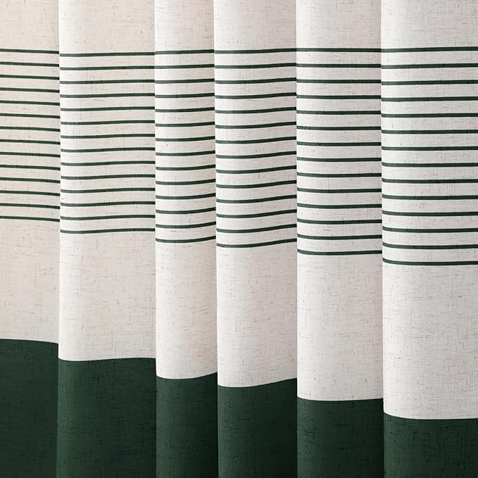 XOGUIBO Dark Green Shower Shower Curtain Boho Linen Striped Shower Curtains for Bathroom with Tassel 72 X 72