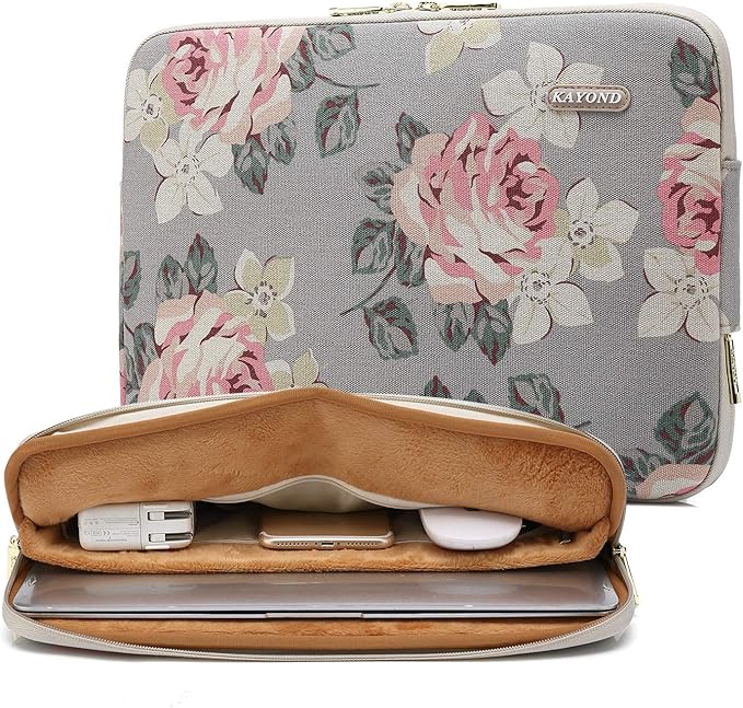 kayond Water-Resistant Canvas 13.3 Inch Laptop Sleeve-White Rose