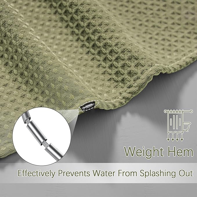PANGSINNE Khaki Shower Curtain Waffle Weave 60 Inches Heavy Fabric Duty Shower Curtains for Stall, Water Repellent 256GSM Weighted Modern Bathroom Shower Curtains with 10 Metal Hooks, 60Wx72H