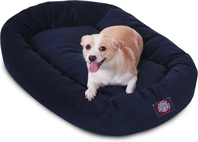 Majestic Pet Villa 32 Inch Shredded Memory Foam Dog Bed for Medium Sized Dog 32x23x7 Inch–Orthopedic Pet Bed - Washable Medium Puppy Mat with Head Support-Navy