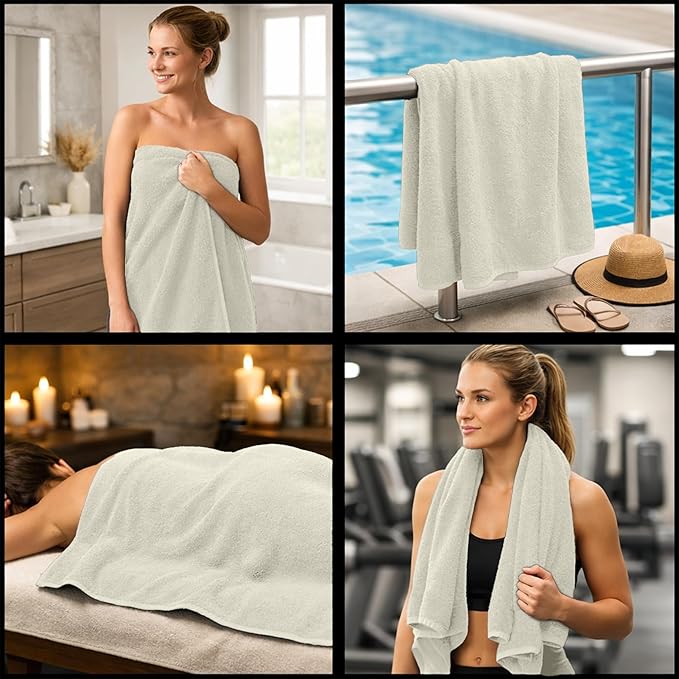 RIVERSIDE Pack of 8 Towels Set, 2 Large Bath, 2 Hand, 4 Face Washcloths, 100% Cotton Hotel Quality, Super Soft, Quick Dry, Highly Absorbent Perfect for Bathroom, Cannoli Cream