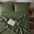 LBRO2M 100% Linen Sheet Set 16" Deep Pocket California King Size,Bed Sheets 4 Piece Sets,Solid Color Natural Flax Bed Sheets Soft Breathable Bedding,All Season (Clifornia King, Olive Green)