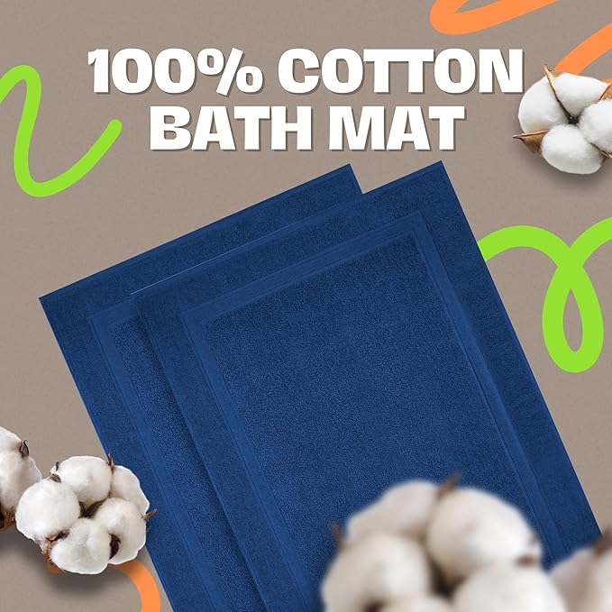 Infinitee Xclusives Premium Cotton Bath Mats for Bathroom – Pack of 2 | 34x22 Inches | Ultra Soft, Super Absorbent, Non-Slip, Machine Washable Mats (Tranquil Navy) [Not a Rug]