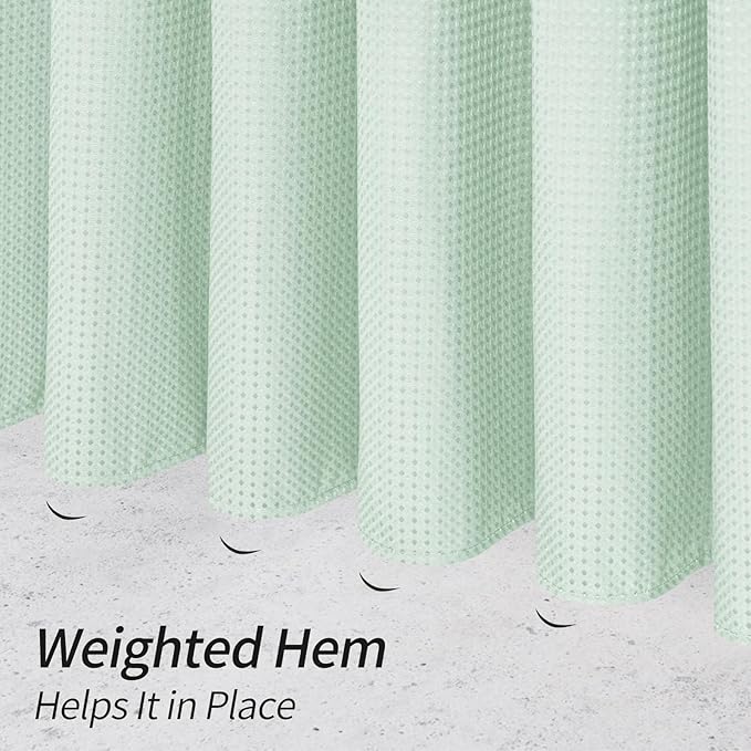 MitoVilla Green Shower Curtain 72 x 78, Long Waffle Fabric Shower Curtains for Modern Luxury Bathroom Decor, Heavy Duty Hotel Cloth Shower Curtains 78 inch Long, Mint Green