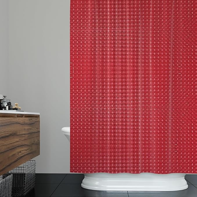 ggaimwf 72x96 Inch Solid Color Shower Curtain for Bathroom Waffle Bath Water Resistant Fabric Curtains Burgundy Modern Thick Shower Stall Curtain with Metal Hooks