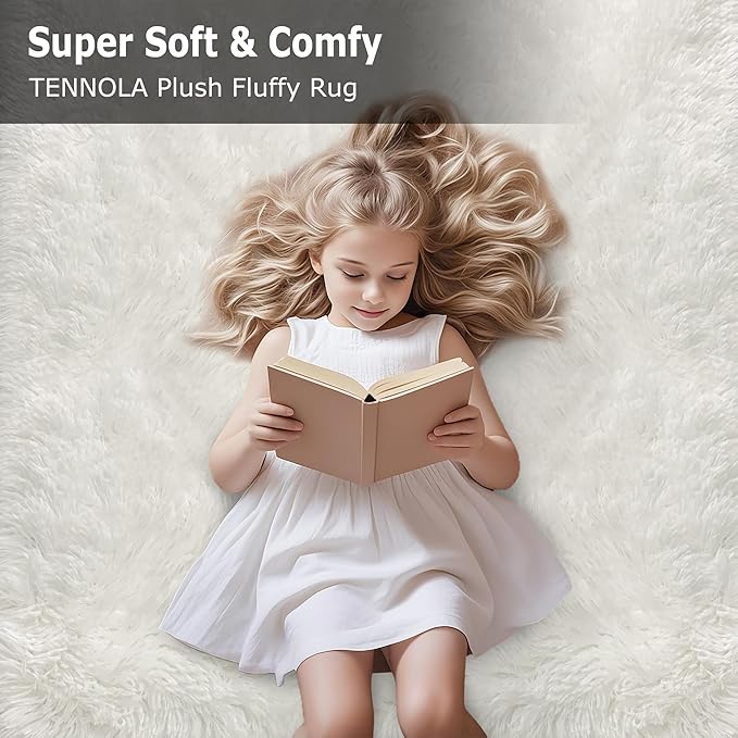 3x10 Feet White Soft Shag Runner Rug for Bedroom Fuzzy Fluffy Rugs with Non-Slip Bottom for Hallway Bedside Living Room Dorm, Furry Area Rug for Nursery Playroom Indoor Home Decor
