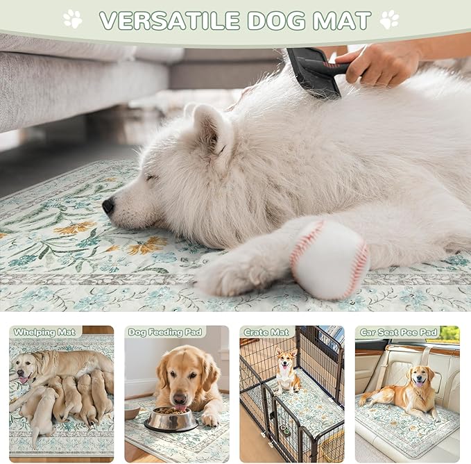 Lahome Washable Reusable Pee Pads for Dogs - Beige Botanical Floral 2 Pack Puppy Pads, Super Absorbent & Waterproof Training Mats for Crate & Floor - Leakproof with Non-Slip Backing (24"x24")