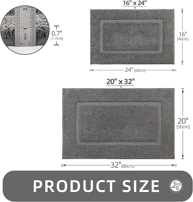 ZOESIOER Bathroom Rugs Sets 2 Piece, Ultra Absorbent Soft Bath Rug, Machine Washable Microfiber Non-Slip Bath Mat for Bathroom Floor, Tub, Toilet, Shower Room, Dark Grey