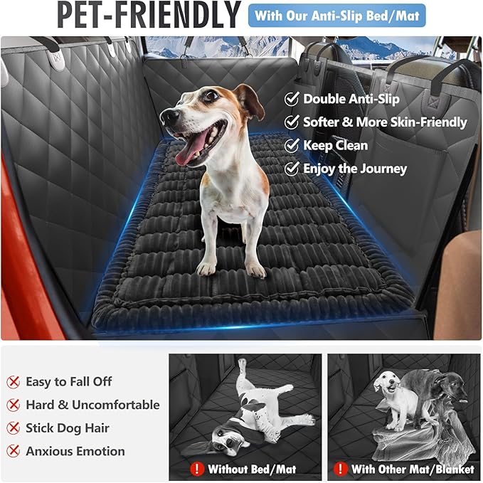 ROUWINNE Dog Bed for Truck Back Seat Non-Slip, Truck Dog Bed Soft and Comfortable, Back Seat Pet Bed Mat for Travel, Pet Car Blanket for Backseat Extender and Seat Covers Black 59”X27.5”