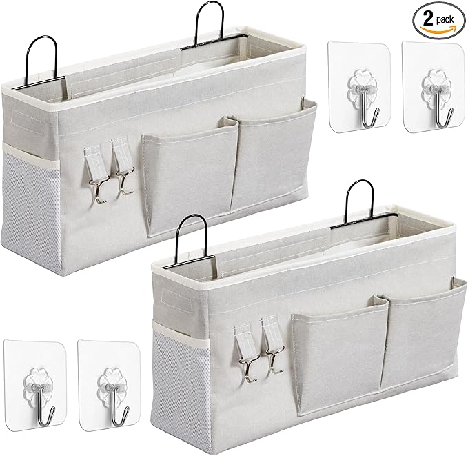 HZZTY BRNY 2pcs Large Wall Hanging Storage Bag, Door Closet Linen Fabric Pockets Organizer, Waterproof Multi Functional for Living Room Bedroom Bathroom Kitchen Office RV Camper with Hooks Grey