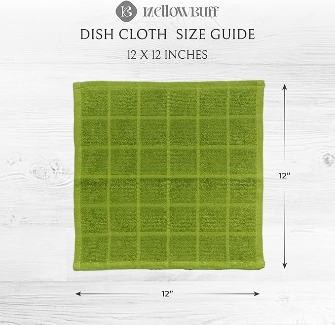 Mellow Buff 100% Cotton Terry Dish Cloth & Dish Towel, 6 Pack, Super Soft and Absorbent Kitchen Towels, Perfect for Kitchen Cleaning and Dish Washing (Green 6 Pack)