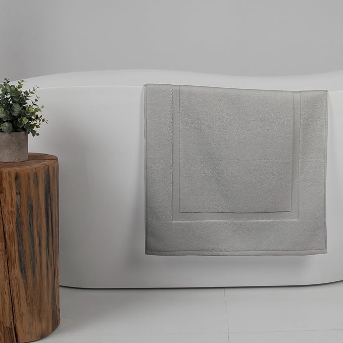 Casual Living Grey Cotton Bath Mats, Set of 2 Towel Mats for Bathroom Floor, Banded Absorbent Cotton Bath Rugs, Washable, Bathroom Accessories, 34-inch x 21-inch, Grey