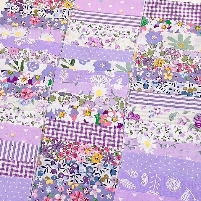 42Pcs 10cm*10cm Cotton Fabric DIY Making Supplies Quilting Patchwork Fabric Fat Quarter Bundles DIY for Quilting Cotton Patchwork Cushions (Purple, 10cm*10cm)