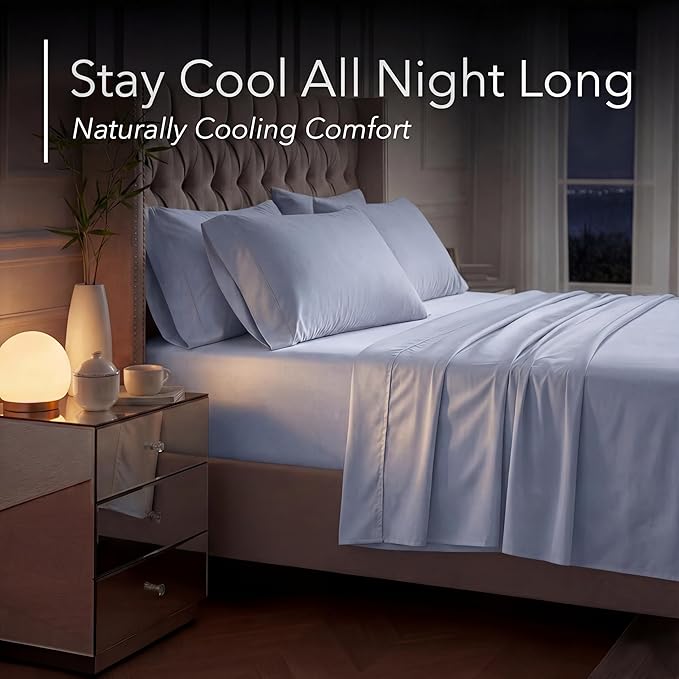 DECOLURE 100% Viscose Derived from Bamboo Sheets California King Size - Luxury 6 Pc Naturally Cooling Sheets, Ultra Soft Bed Set - Deep 17" Pockets, Double Stitching, Oeko Tex Standard (Light Blue)