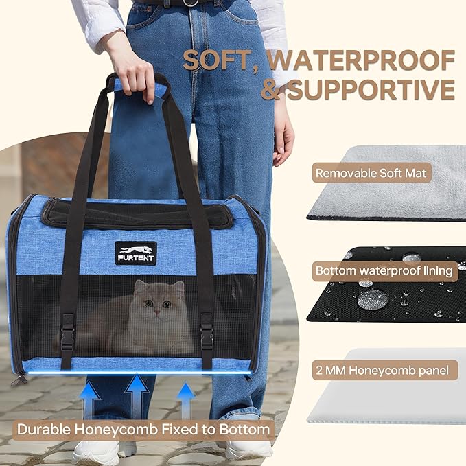 Furtent Large Cat/Dog Carrier up to 25 Pounds, Portable Soft Sided Pet Travel Carriers for Medium Big Cats and Puppy, Collapsible Puppy Crate Outdoor 20x13x13in, Dark Blue