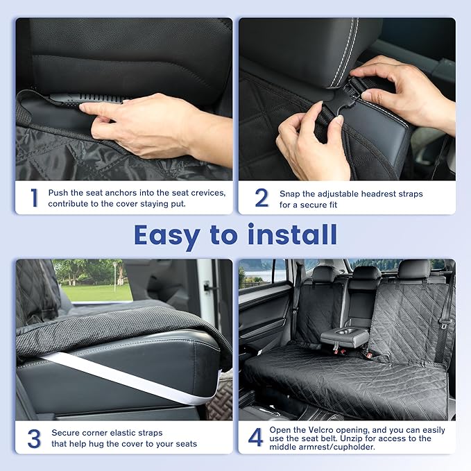 ALLANSING Back Seat Cover for Large SUVs/Trucks Rear Split Bench - Heavy-Duty 900D Waterproof Non-Slip Car Seat Protector for Messy Pet Dogs & Kids, Easy Clean(Black)