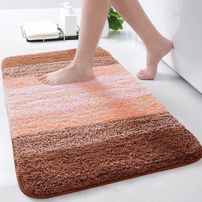 Arotive Microfiber Bathroom Rugs, Shaggy Soft and Absorbent Bath Rug, Non-Slip, Thick Plush Machine Washable Dry Bath Mats for Bathroom, Tub and Shower, 24x16, Orange, Rectangular