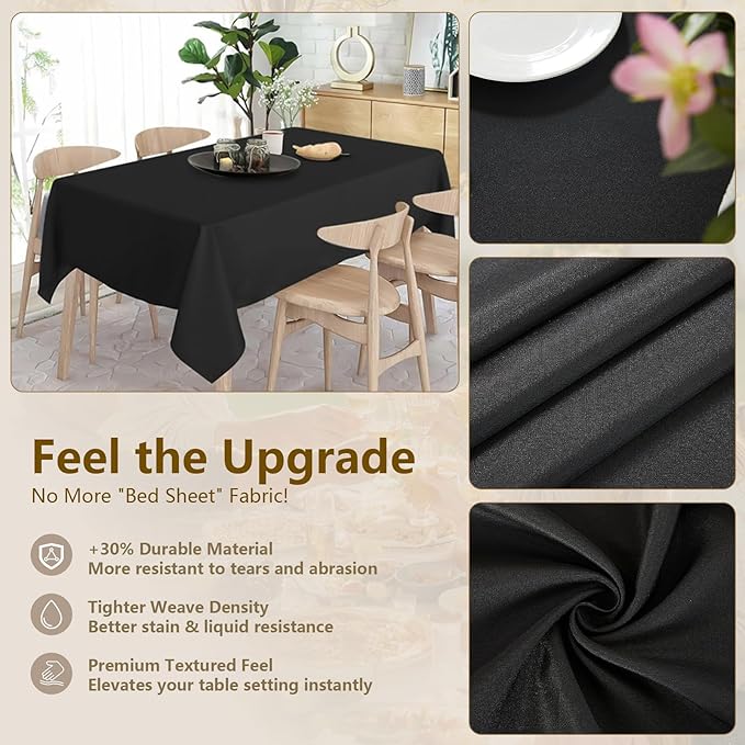 Black Tablecloths Rectangular 10-Pack, 60x126 Inch Table Cloth for Rectangle Tables - Polyester Fabric Tablecloth, Reusable & Washable Table Cover