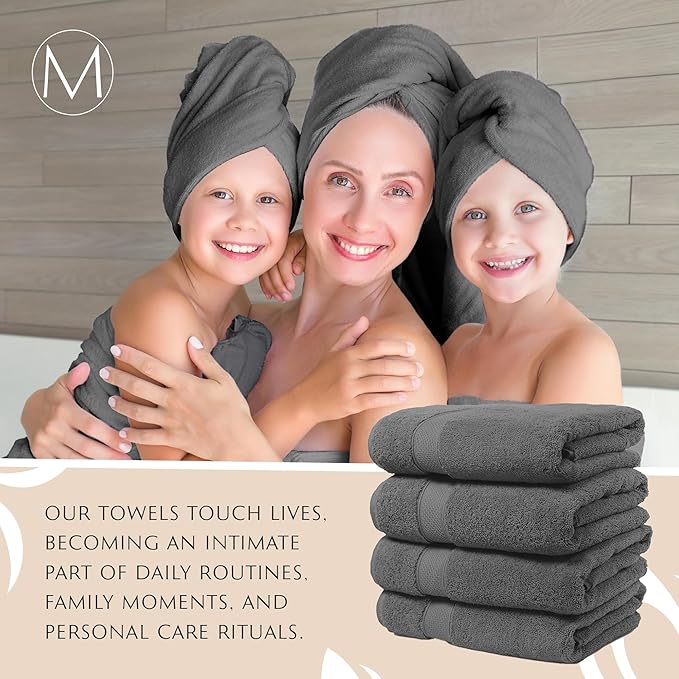 MAURA Grey Extra Large Turkish Cotton Luxury Bath Towels Set of 4. Ultra-Soft, Thick & Plush Towels for Bathroom - Space Gray