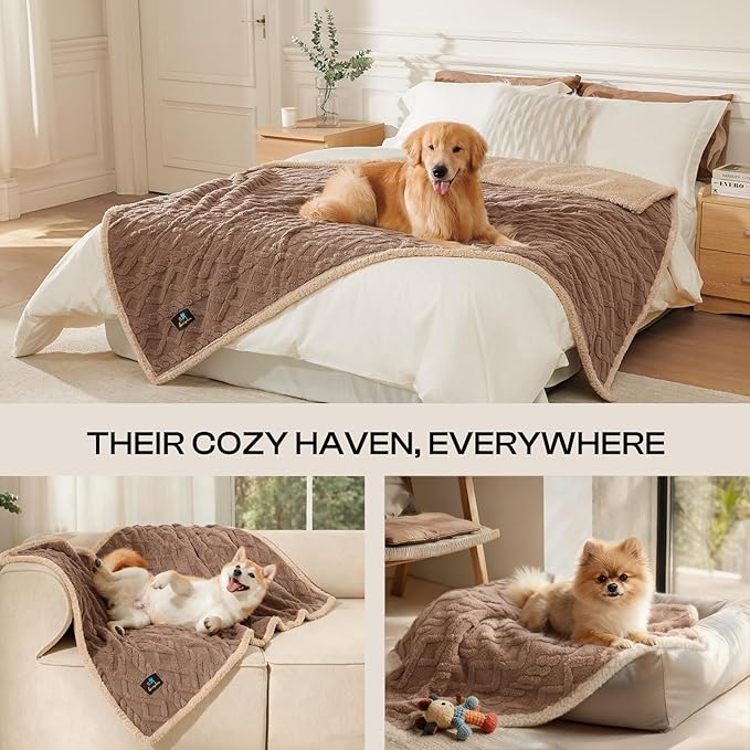 Luciphia Waterproof Pet Blanket, Liquid Pee Proof Dog Blanket for Sofa Bed Couch, Reversible Sherpa Fleece Furniture Protector Cover for Small Medium Large Dogs Cats, Khaki King Size（90" x 82"）