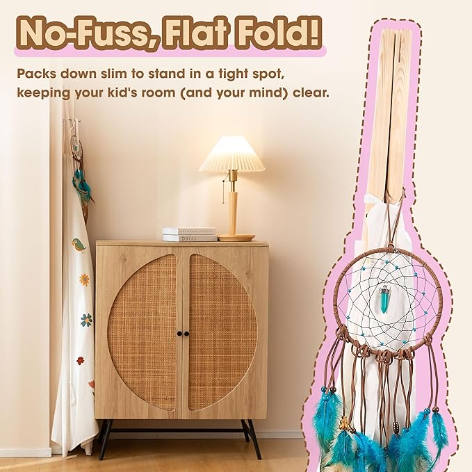 Teepee Tent for Kids with Lights, Kids Play Tent Indoor with Thicked Mat & Dream Catcher, Toddler Tent with Storage Pockets and Mesh Window for Reading Nook and Imaginative Games