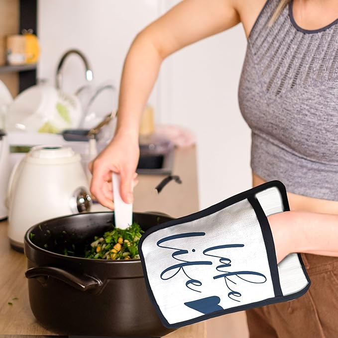 Lake Life Gifts Pot Holders with Pockets, Lake Life House Gifts for Cabin Owners Women Oven Pot Holders Heat Resistant Oven Mitts Hot Pads for Kitchen Baking Cooking (White)