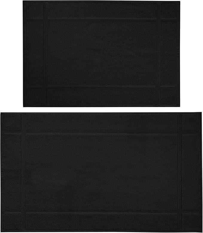 Ample Decor Bath Mats 100% Cotton 24 X 17 & 34 X 20 Inches, Oeko Tex Certified 1350 GSM Solid Construction Thick & Plush, Super Absorbent for Bathroom Floor, Shower – Black