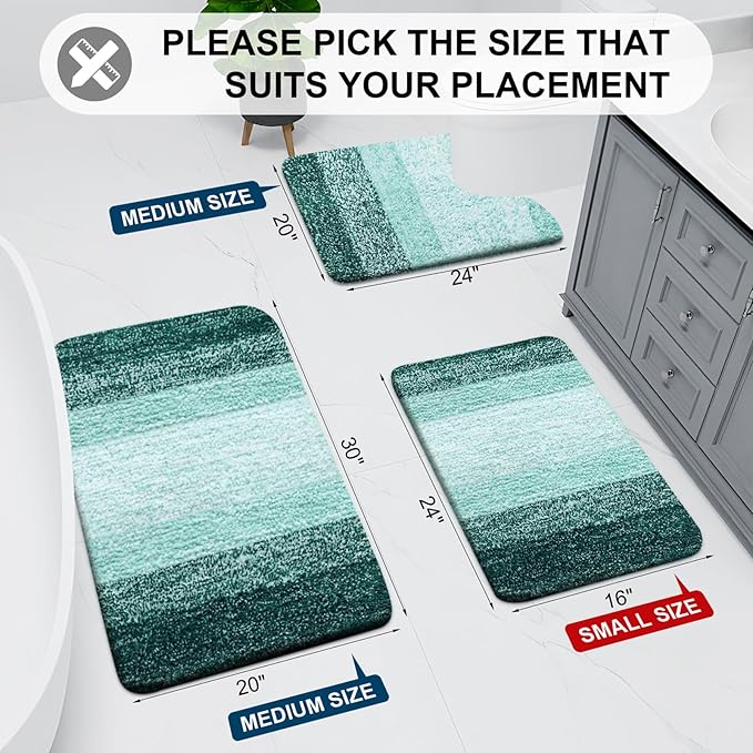 Arotive Microfiber Bathroom Rugs, Shaggy Soft and Absorbent Bath Rug, Non-Slip, Thick Plush Machine Washable Dry Bath Mats for Bathroom, Tub and Shower, 44x24, Dark Green, Rectangular
