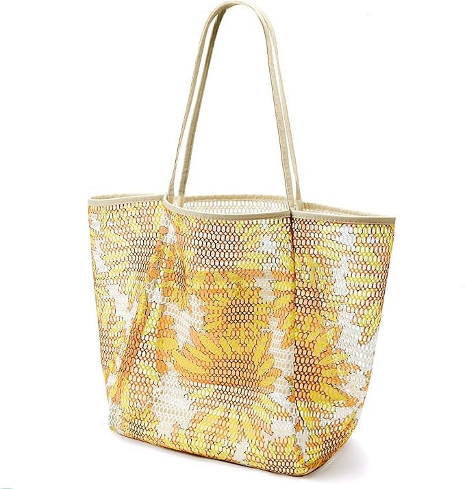 KALIDI BeachNylon Mesh Tote Bag, Casual Tote Bag Hobo Women Foldable MAX 23L Shoulder Bag For Beach Picnic Vacation