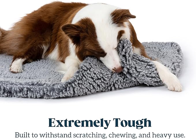 PELZIN Stoutwool Indestructible Dog Bed - Fluffy Chew Proof Dog Crate Pad - Tough Kennel Pad for Aggressive Chewers - Washable, Ideal for Small Breeds & Fits 24-Inch Crate - 23"x16", Charcoal