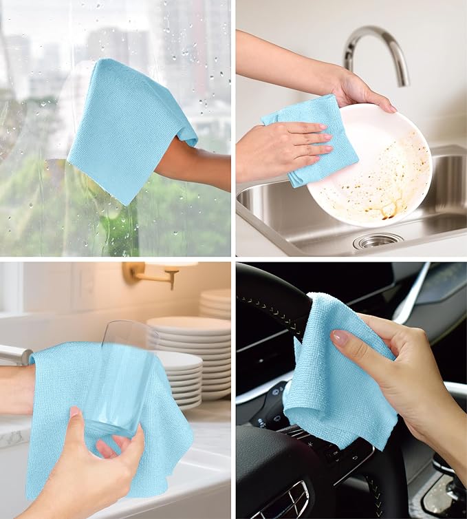 CHAUNCEY HOME Microfiber Cleaning Cloth Roll - 100 Pack Tear Away Microfiber Paper Towels, Reusable, Washable, Scratch-Free, Kitchen Towels for Car, Home, Kitchen, Glass, Dishes (Blue)