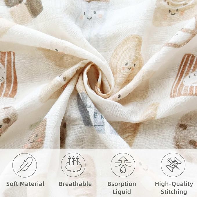 LifeTree Baby Swaddle Blankets Girls, Organic Muslin Swaddle Blankets Unisex Swaddling Wrap Receiving Blanket for Newborn, Organic Cotton, Large 47 x 47 inches, Bread and Brown