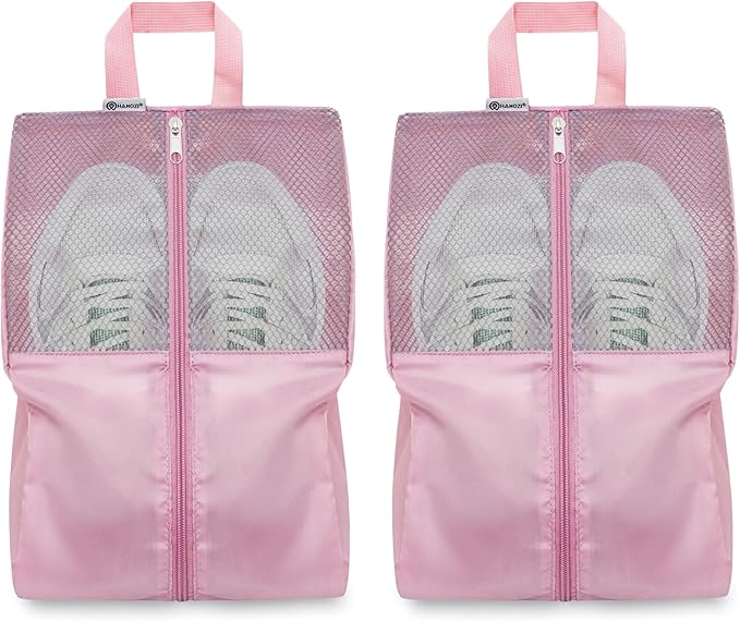 HANOZI Shoe Bags For Travel, Used As For Storage or Shoe Travel Bag, Featuring Waterproof Nylon Sneaker Bag. (Light Pink, 2 Pack, Large)