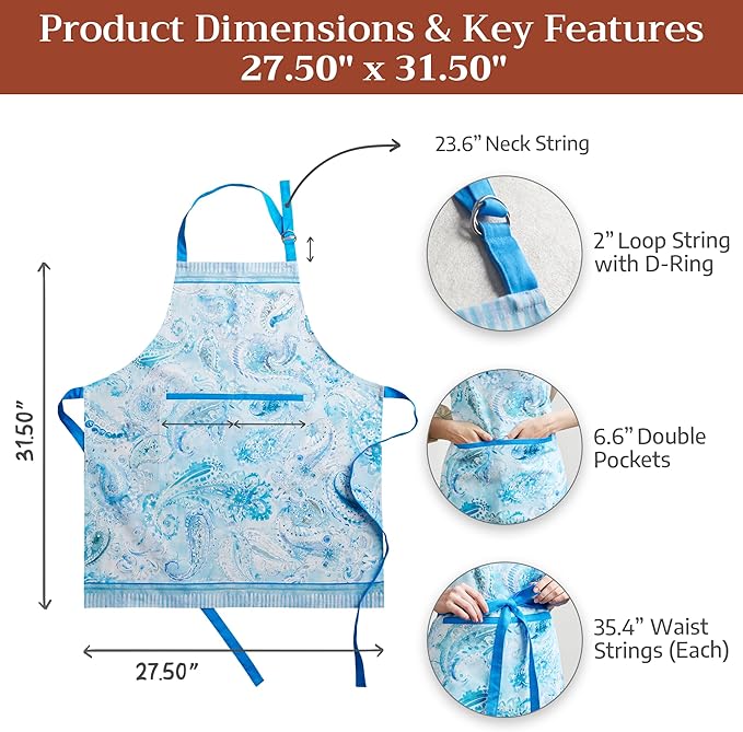 Maison d' Hermine 100% Cotton Apron for women with Pocket Kitchen Chef Apron for Men Cooking Gardening Server Waitress