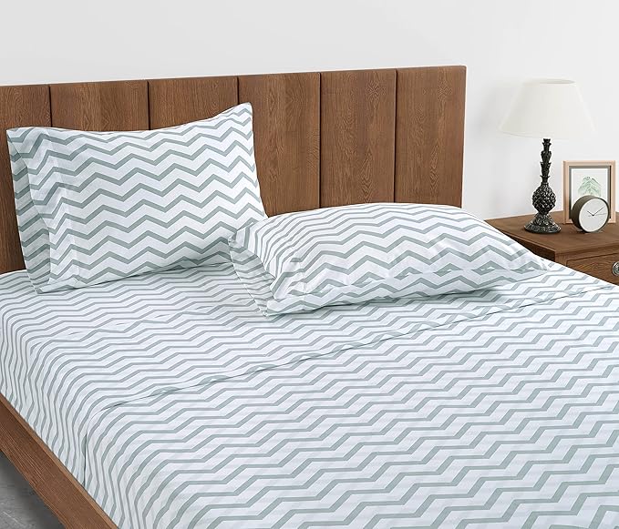LANE LINEN Fitted Sheet Full Size, 100% Organic Cotton, 3 Piece Set (1 Fitted Sheet, 2 Pillowcases), Percale Weave, Ultra Soft, Breathable, Fits Mattress Upto 15"- Chevron(No Flat Sheet)