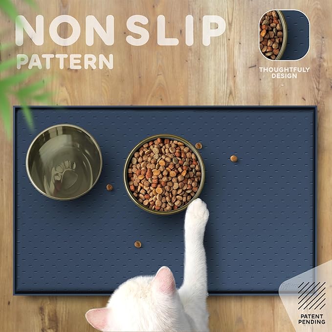 Dog Food Mat - 28x18 Raised Edges Dogs Mat for Food and Water Prevent Spill, Waterproof Cat Food Mats Protect Floors, Easy Clean Dog Bowl Mats for Food and Water, Silicone Pet Feeding Placemats