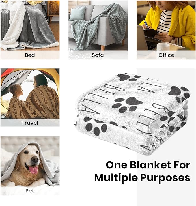 Ecautly Personalized Dog Blanket, Custom Paw Print Dog Blanket with Pets Name, Stuff for Pets, Customized Puppy Blanket with Name, Pets Bereavement/Passing Away Gifts
