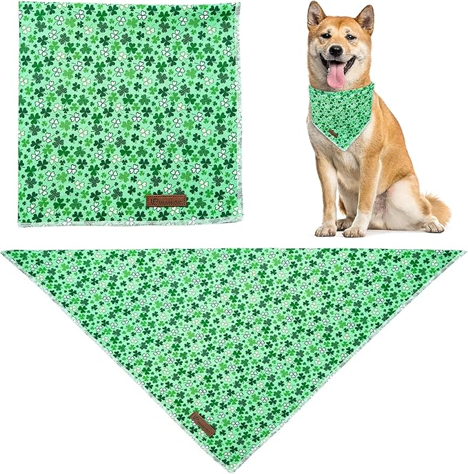 UP URARA PUP St. Patrick's Dog Bandanas, Shamrock Triangle Bid Scarf for Medium Large Girl Boy Dogs, Spring Cotton Puppy Kerchief, Green Dog Bandana
