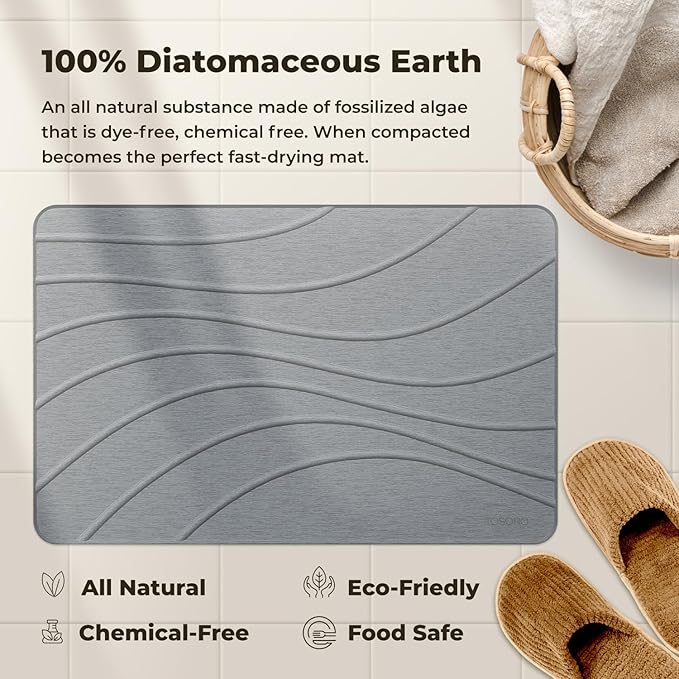 TOSORO - Stone Bath Mat, Diatomaceous Earth Non-Slip Stone Shower Mat - Quick Drying Absorbent Bath Mats for Bathroom - Elegant & Modern Design, Easy to Clean (23.5 x 15) - Graphite