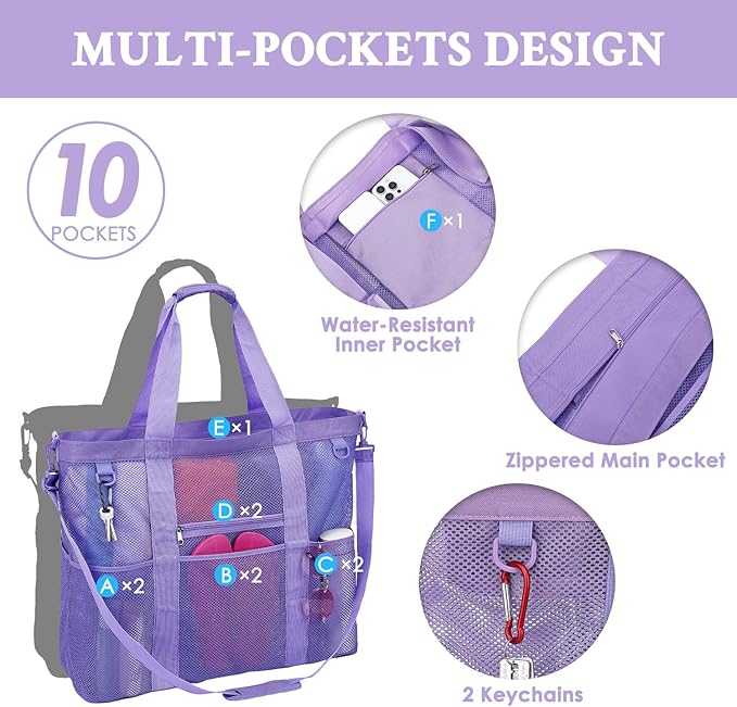 GYEUKHAM Mesh Beach Bag - Large Beach Tote Bag with Multiple Pockets for Family Beach Bag for Toys & Vacation Essentials
