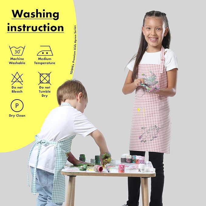 Kids Aprons for Cooking Waterdrop Resistant Aprons for Girl & Boy Toddler Apron for Painting, Gardening, Baking, Smock (Powder Pink, Small (3-5 years))