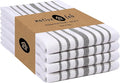 Native Fab 100% Cotton Grey Kitchen Towels 4 Pack 16x26 inches - Herringbone Weave Scandia Stripe Dish Towels for Drying, Absorbent Dish Cloths Set with Hanging Loop - Grey White