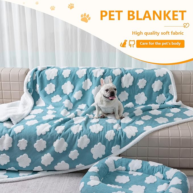Maidewow Waterproof Pet Blanket,Dog Bed Covers Couch Sofa Stylish Jacquard Pets Throw Blankets for Puppy Cats Washable Reversible Furniture Protection Covers (Blue Cloud,XL)