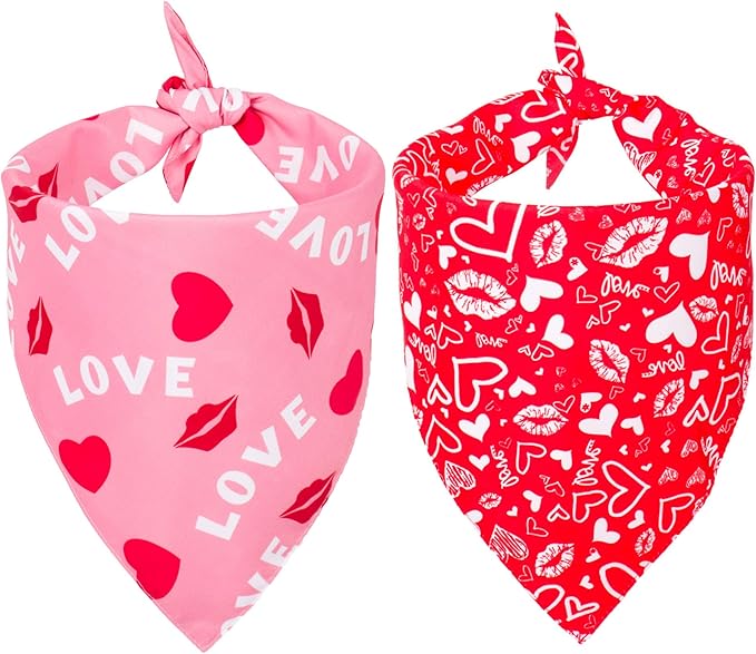 ADOGGYGO Valentine Dog Bandana, Multiple Sizes Offered, Reversible Triangle Dog Scarf Pet Bandana for Small Dogs (Small)