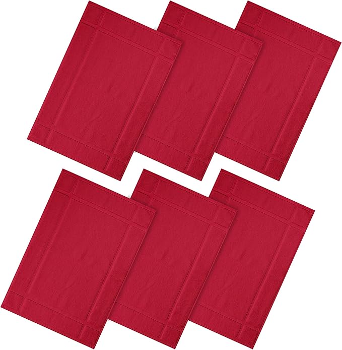 Ample Decor 100% Cotton Bath Mats 24 x 17 Inches, Quick Dry, 1350 GSM Banded Border Shower Bathroom Floor Mat, Not Bathroom Rug - Red, Pack of 6